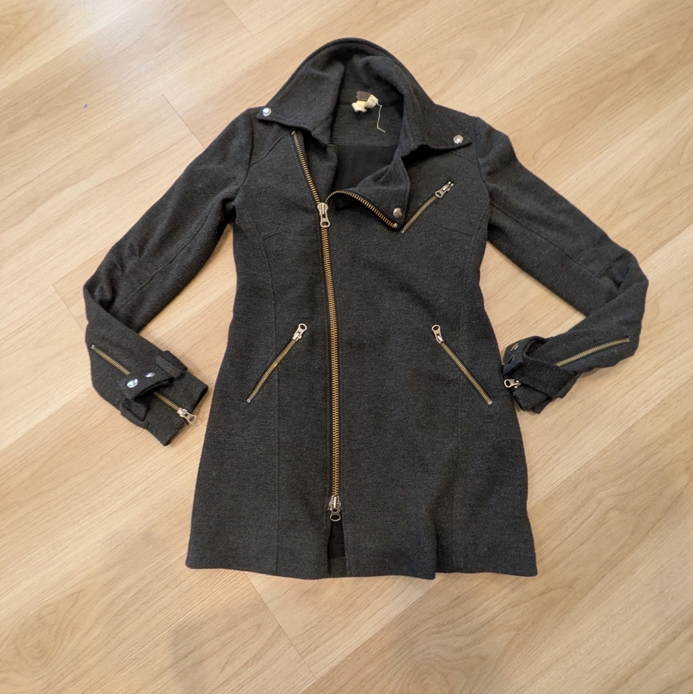 Free People We The Free Asymmetric Grey Jacket With Double Zip Size 4